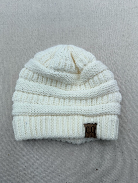 CC Boutique Accessories - Cream  CC Knit Beanie with Patch